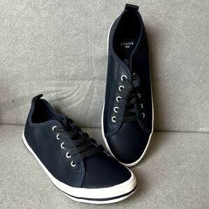 Evans Womens Navy Blue Lace Slip On Low Top Sneaker Casual Shoe 8W NEW